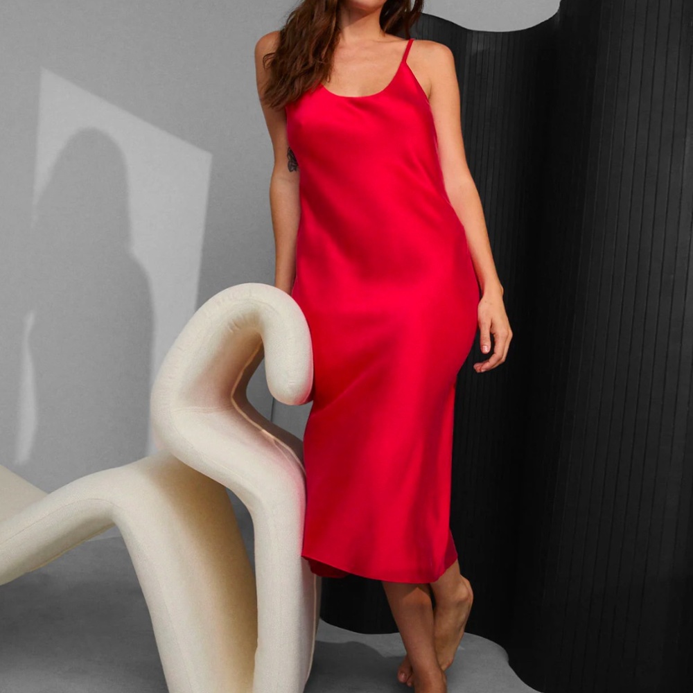 LUNYA NWOT Washable Silk Bias Slip Dress in Pure Carmine Red Size XL
